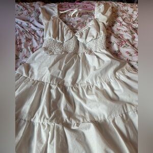 Ardene Cream Floral-Accent Tiered Dress